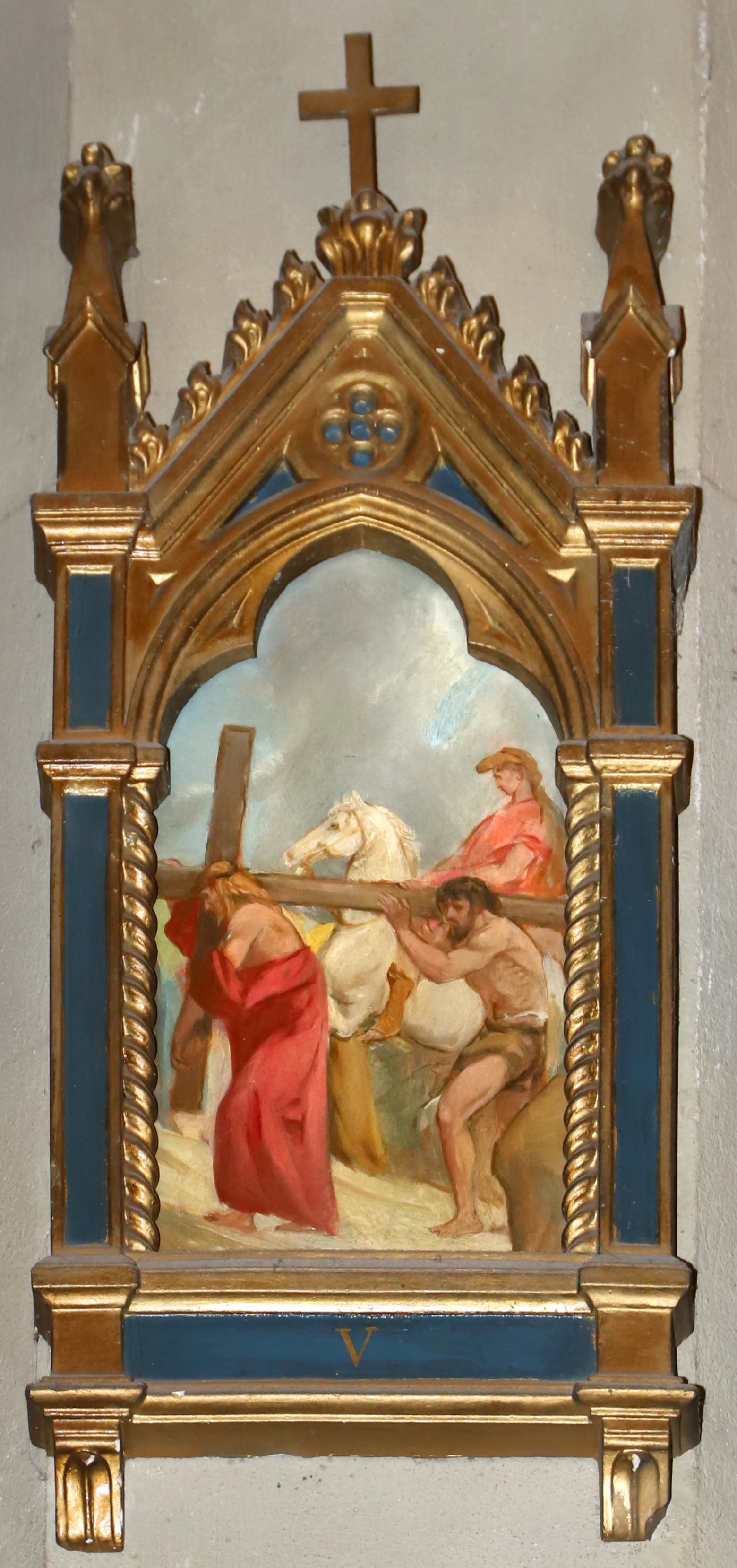 Via Crucis, 1927, stazione 5 Gesù è aiutato a portare la croce da Simone di Cirene - Chiesa dei sette santi, Firenze